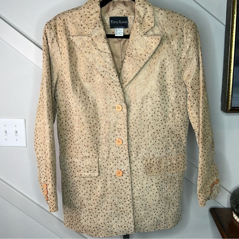 TERRY LEWIS VINTAGE TAN 100% LEATHER BLAZER JACKET SIZE MEDIUM